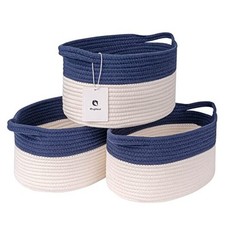 Medium and Large Woven Basket//With Handle, Used for Toys and L13 W9 H7 Blue