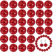 Rhinestone Beads for Jewelry Making,10mm 100pcs Clay Disco Ball 10mm, Red