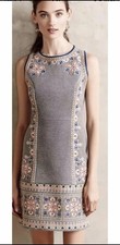 Anthropologie Maeve Embroidered Neoprene Shift Dress. Color Grey Size 6
