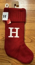 Letter Initial "H" 18" Red Monogram Xmas Stocking Knitted Knit By: Target NWT