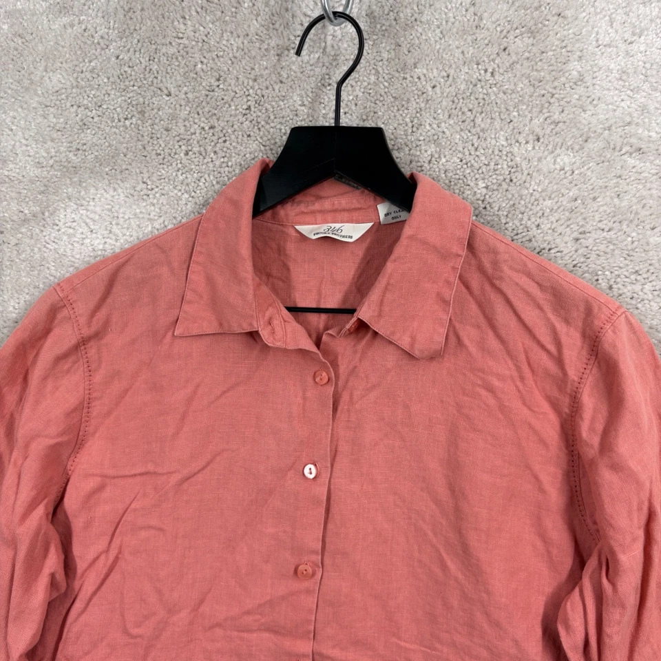 Женская 100% льняная рубашка Brooks Brothers 346 средний размер розовая с длинным рукавом на пуговицах - Изображение 4 из 4