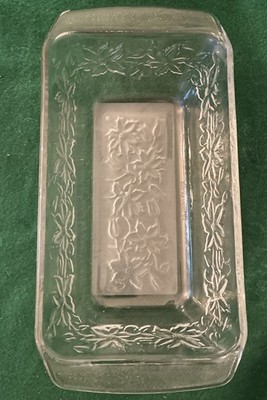 Vintage Princess House Glass Fantasia Poinsettias Floral Bread Loaf Pan 11 x5.5 