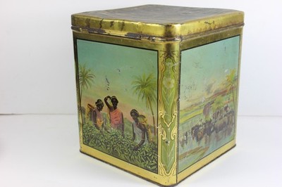 Large Antique Tea Tin Thomas J Lipton Ceylon Tea 3 Pound Advertising Women Cows