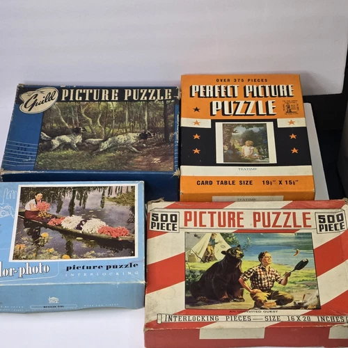 Vtg Puzzle LOT of 4 Assorted Picture Puzzles WWI Victory Savings Bond Stamp On 1