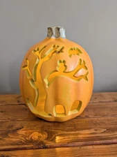 Halloween Pumpkin Carved Haunted Tree Lighted Vintage Style Pumpkin Decor
