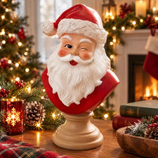 Santa Claus Bust Christmas Decoration Red White 10.5 Inch Holiday Festive Decor