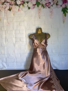 BEAUTIFUL BHS mink LIQUID SATIN NEGLIGEE/ NIGHTDRESS SIZE 14