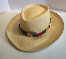 DOBBS Hat Fifth Avenue New York Genuine Shantung Straw Panama Colorful Band