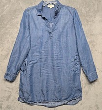 Cloth & Stone Dress Womens Sz Medium Blue Chambray Roll Tab Pockets Lightweight
