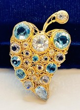 Important Signed Hobe Filigree Leaf Brooch With Open Back Stones -Rare Design