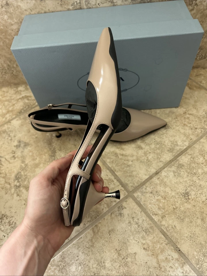 Черные туфли-лодочки с логотипом Prada Slingback Nude размер 38 - Изображение 3 из 4