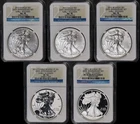 2011 - P S W Silver American Eagle $1 5 Coin Set Early Releases NGC 70 Burnis...