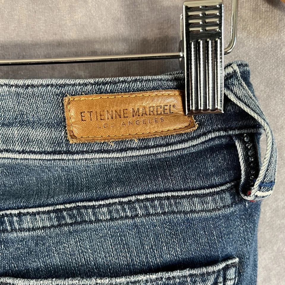 Pantalones de mezclilla ETIENNE MARCEL EM2006 SKINNY para mujer talla 26 bolsillos con cremallera pantalones destruidos Foto 3 de 4