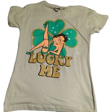 BETTY BOOP Lucky Me Shamrock Green Shirt Popular Sports Brand Size L Large