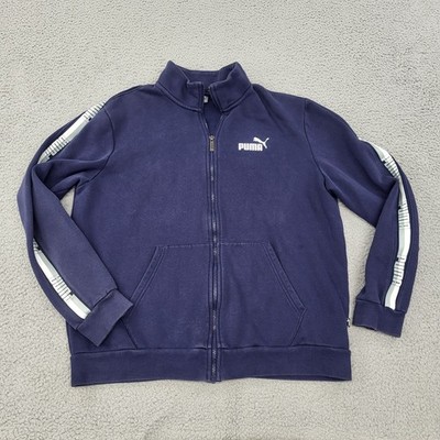 Puma Track Jacket Mens Large Blue Logo Graphic Full Zip Pockets