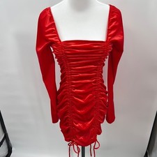 Wild Fable Bright Red Ruched Bodycon Dress Size M w/Long Sleeves for Night Out