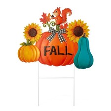 Fall Decorations Outdoor, Fall Letter Pumpkin Decorative Metal Sign with 3D S...