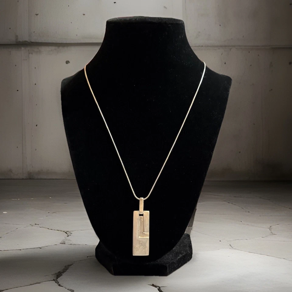 Gargantilla de cuero vintage Gucci G placa en relieve plata 925 colgante cadena collar Foto 3 de 4