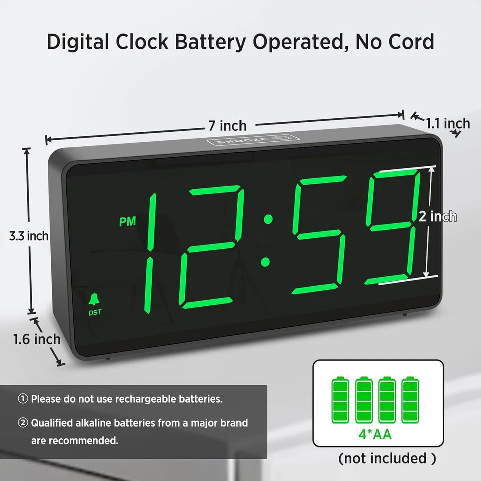 Battery Operated Digital Alarm Clock for Bedrooms - Cordless Large Big Numbers 4 - Image 2 of 4