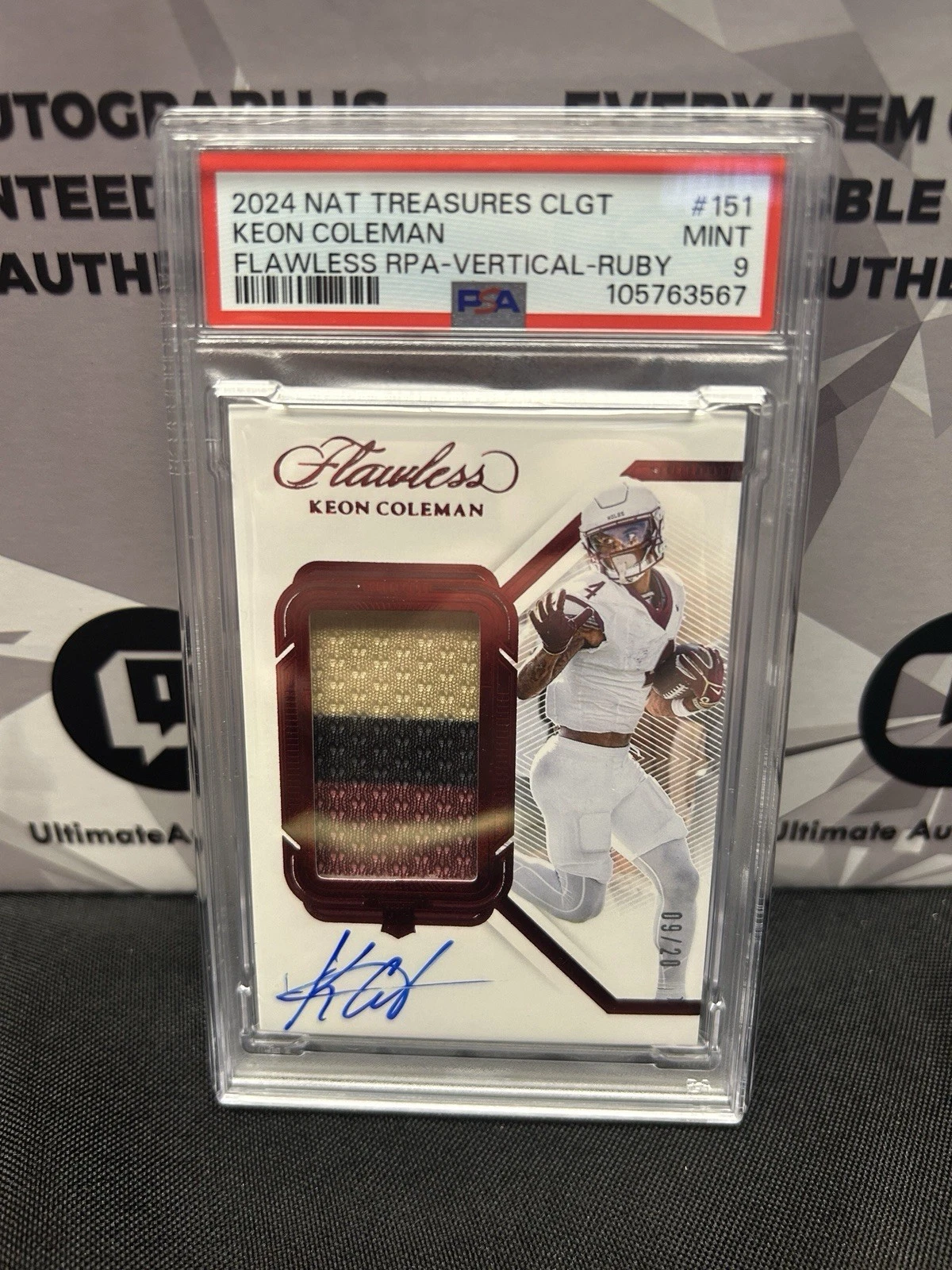 Keon Coleman Panini National Treasures Collegiate Flawless Rookie Patch Autographs #151 Vertical-Ruby