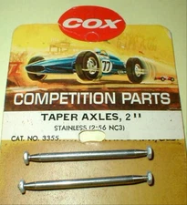 1 PR 2 9/16" COX Slot Car Precision Tapered Stainless Steel Axles & 4 Nuts NOS