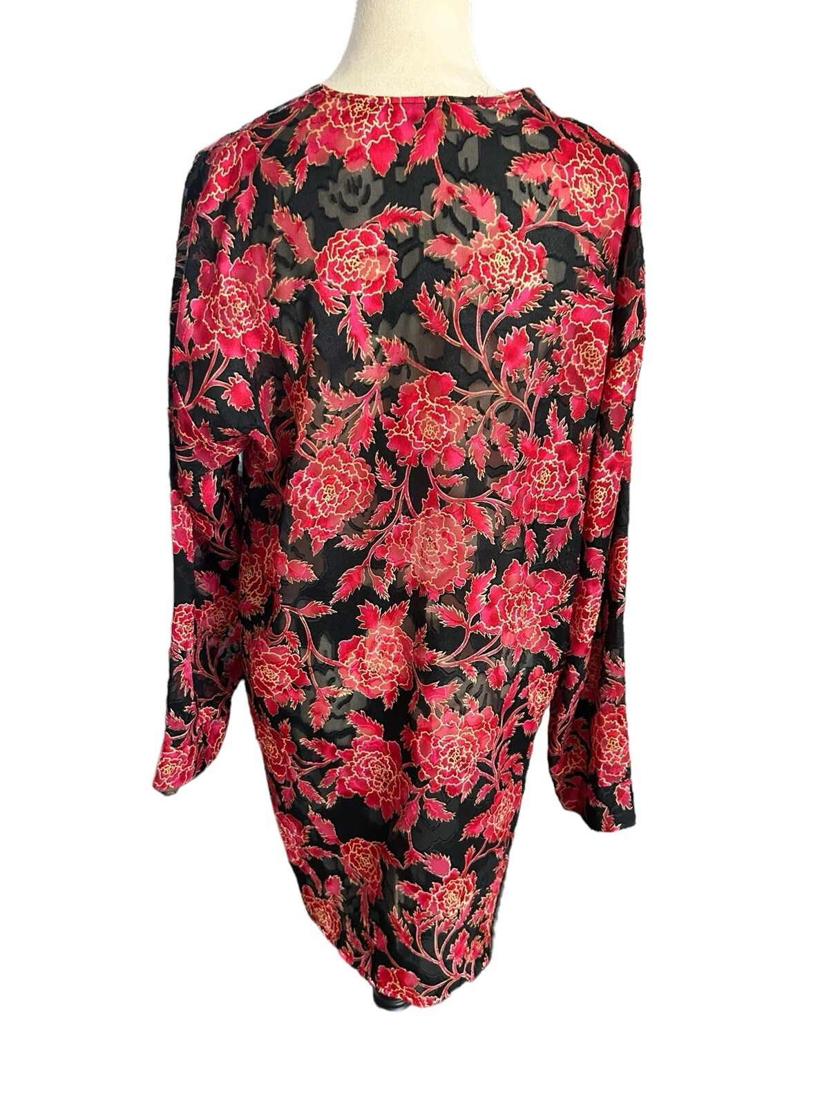 UNDERCOVER Abito Victoria Secret vintage etichetta oro bottoni floreale rosso nero semi trasparente taglia M