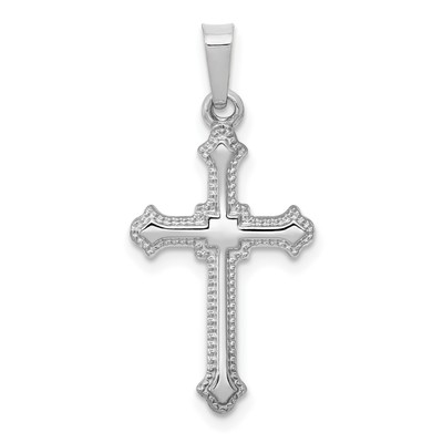 14k White Gold Hollow Polished Fleur De Lis Cross Charm Pendant