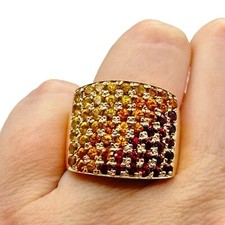 Gold Vermeil Sterling Silver Ombr Topaz Wide Band Ring Size 8 Signed Statement