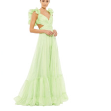 Mac Duggal 67911 Ruffle Tiered Cut-Out Chiffon Gown in Green  Size 6