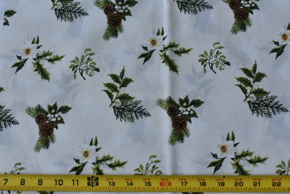 Por 1/2 yarda, verdes y flores de invierno en blanco, al principio/Jason Yenter, P4626 Foto 2 de 4