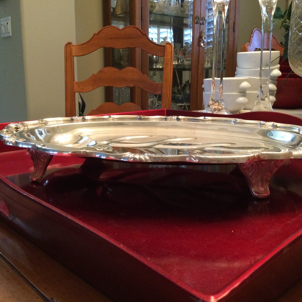 Vintage Towle Silver Plate Meat Platter Tree Footed 16" x 12" Serving