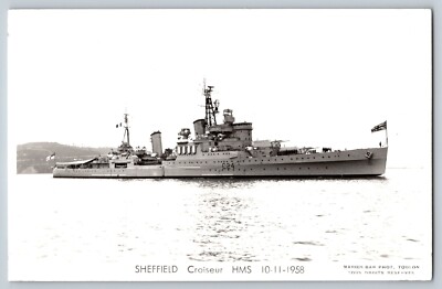 RPPC HMS Sheffield Cruiser 1958 Royal Navy Vintage Postcard