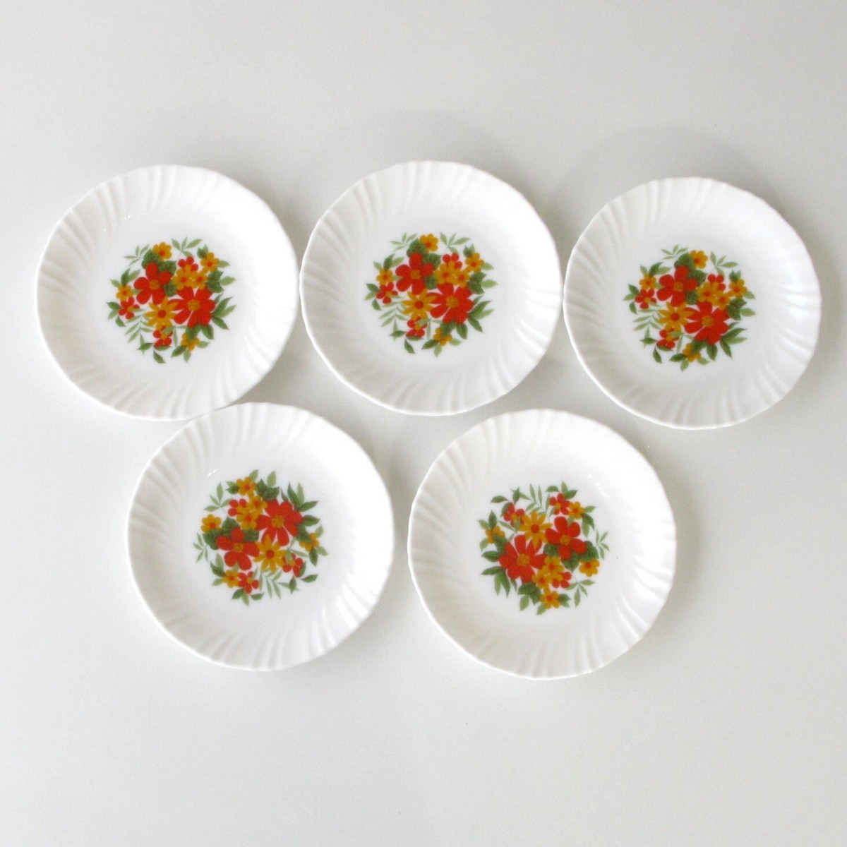 Assiettes A Dessert Arcopal Fleurs oranges vintage années