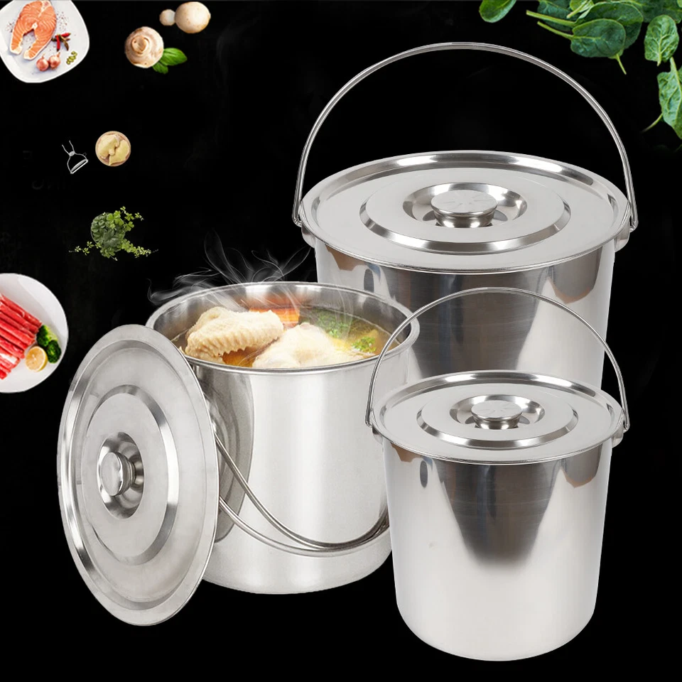 6/12/20 L Eimer Edelstahleimer Kücheneimer Futtereimer Milcheimer Mit Deckel DE - Bild 3 von 4