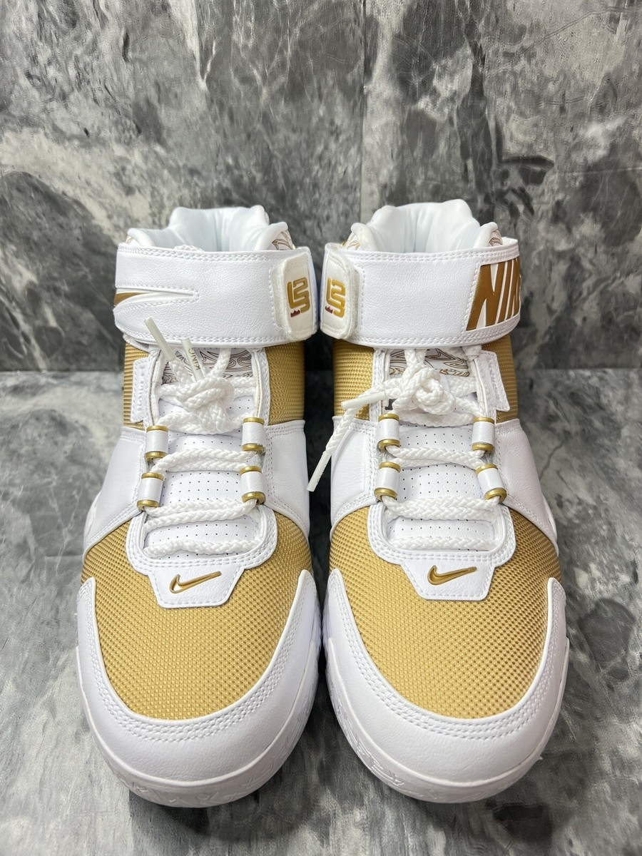 Nike Zoom Lebron 2 Retro Maccabi 2022 White Gold Sneakers DJ4892