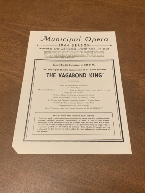 Vintage Rare - Municipal Theatre Association of St. Louis Musical Playbill 1944