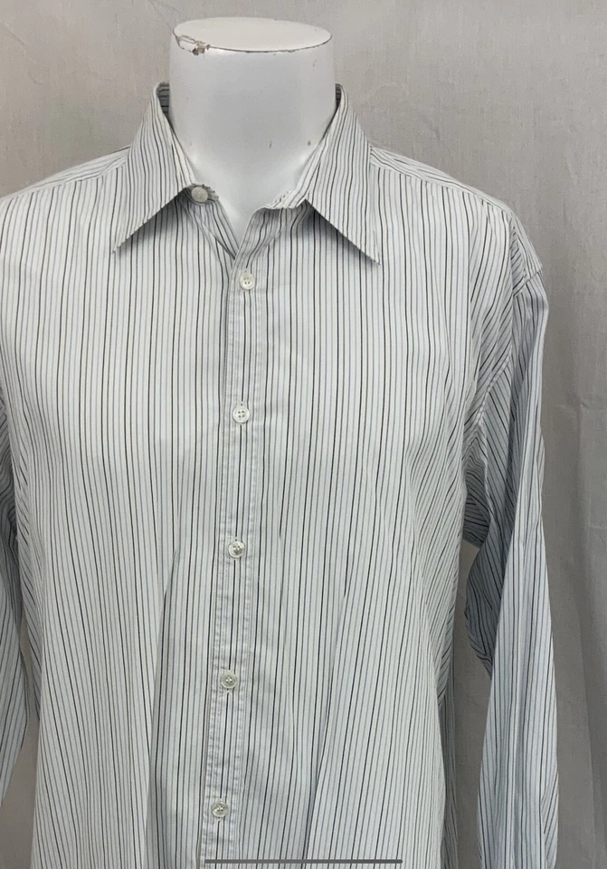 Camisa de Vestir Zegna 17.5 34/35 Blanco Negro Azul Rayas Mezcla de Algodón YGI O2-306 Foto 3 de 4