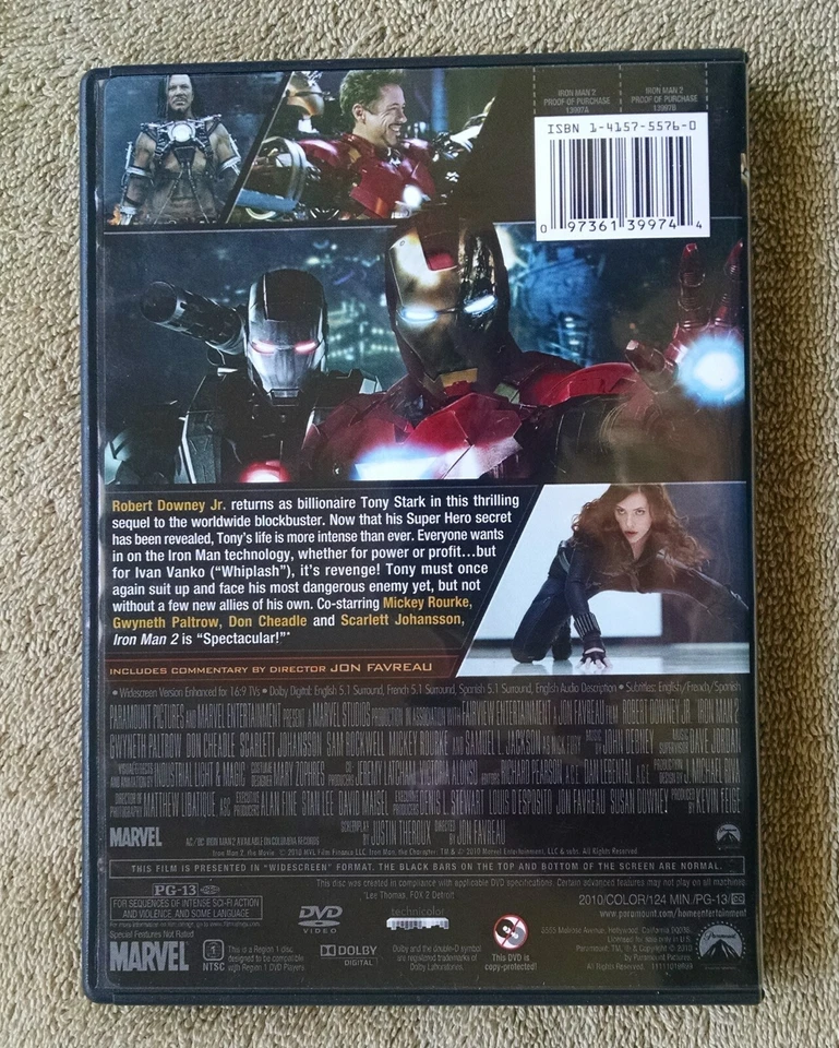 Iron Man 2 DVD VG+ Robert Downey Jr widescreen - Image 2 of 3