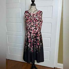 Talbots Tea-Length Black & Pink Sleevless Floral Dress, sz. 14