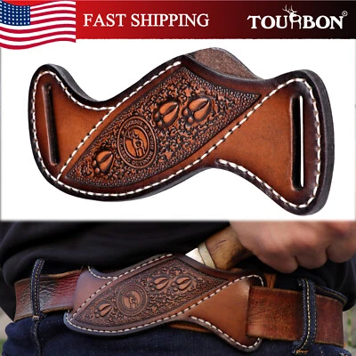 TOURBON Leather Fixed Blade Knife Sheath Slanted Pancake Belt Holster Hunting