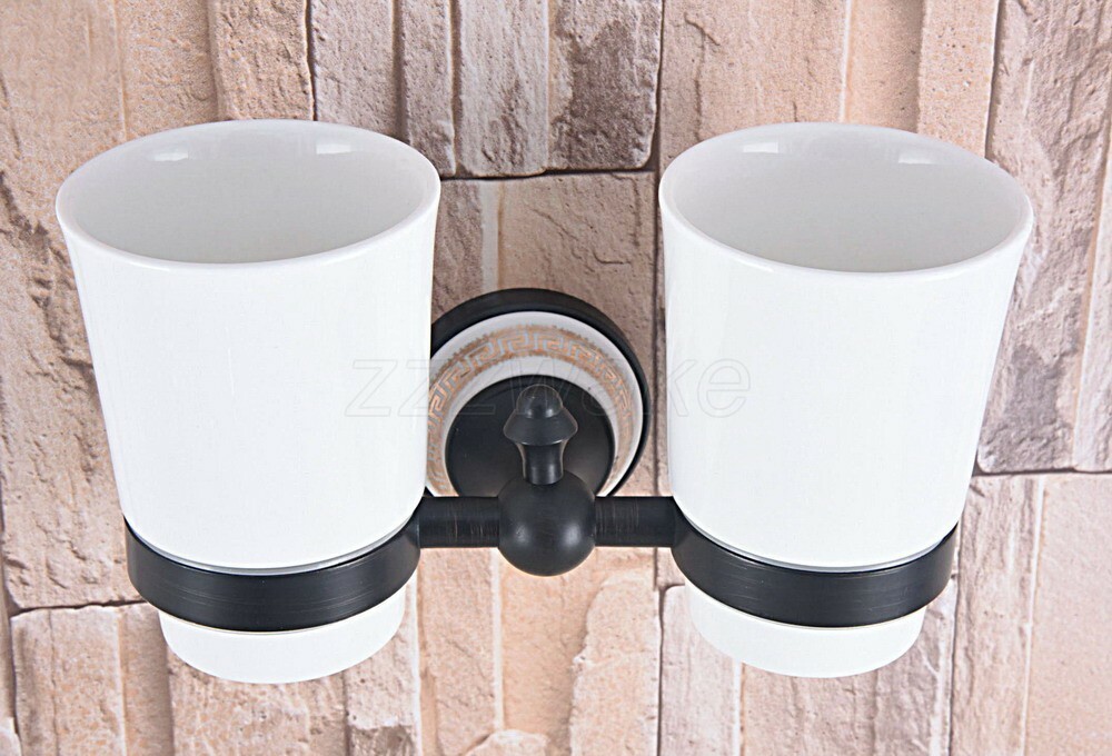 Oil Rubbed Bronze Double Ceramic Toothbrush Holders Bathroom