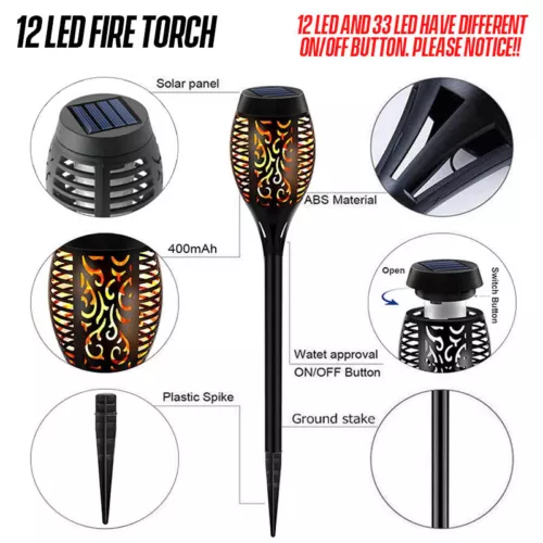 Flickering LED Solar Flame Torch Light Lantern Garden Yard Lawn Pathway Lamp US - Picture 1 of 11