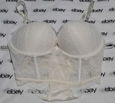 NEW Victoria's Secret Very Sexy Bra Crystals Ivory Satin Lace 36C & Cheeky Set L