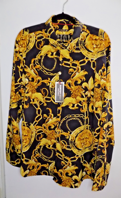 lion dress shirt NEW Baroque Gold Italian Designer Style Mens Dress Shirt Royal Lion Head