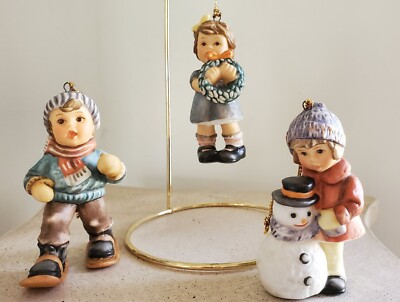 Berta Hummel 3 Ornaments Walking Thru Snow, A Gift For Snowman, Wreath of Joy