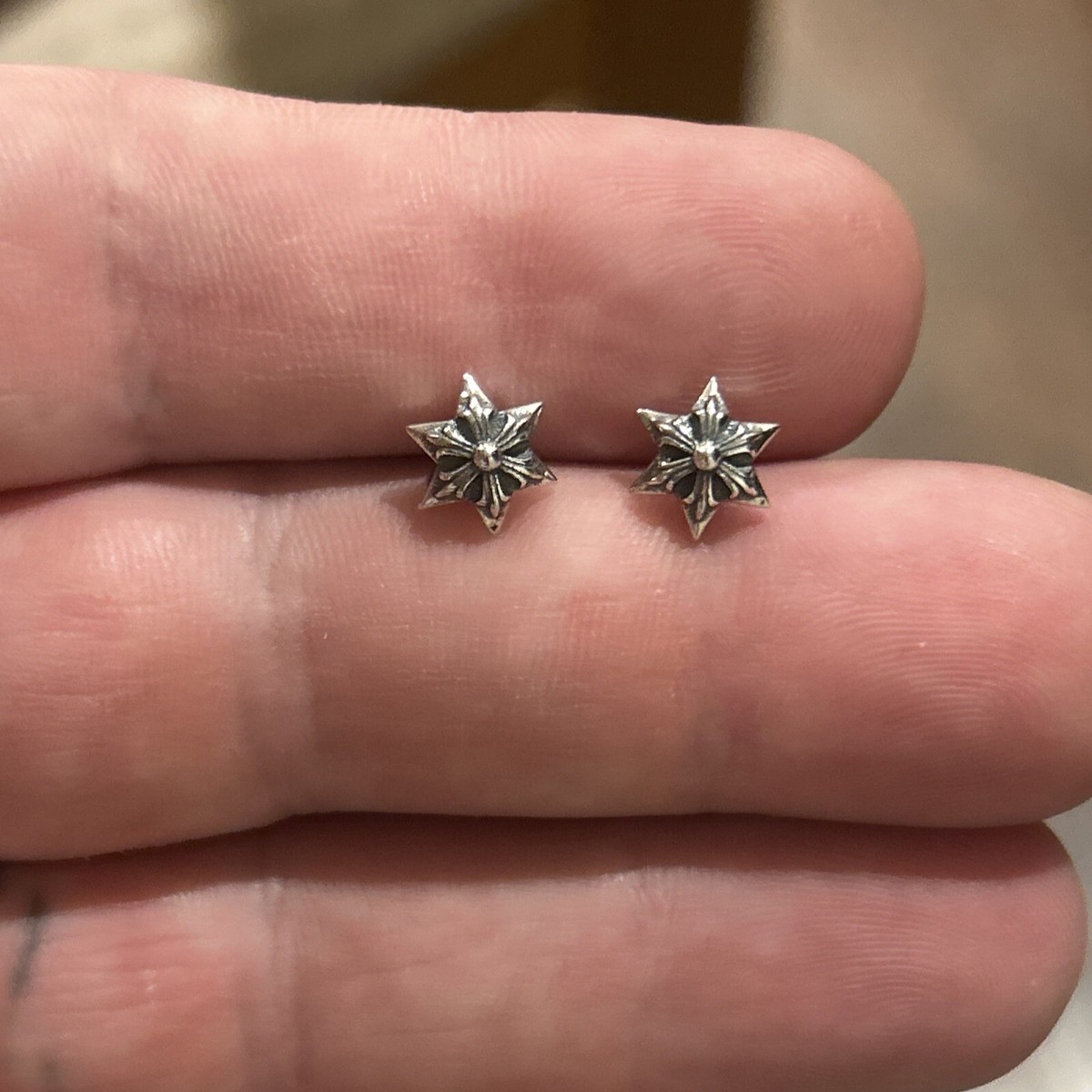STERLING SILVER CHROME HEARTS CROSS STAR STUD EARRINGS .925 STERLING SILVER CHROME HEARTS CROSS STAR STUD EARRINGS .925