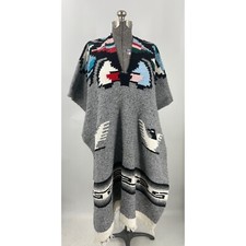 Vintage Mexican Thunderbird Blanket Poncho Fringed Serape