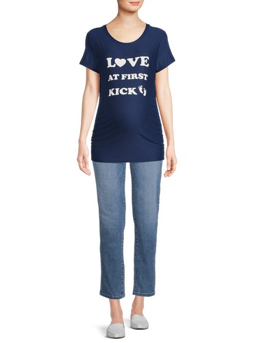 Time and Tru Women’s Maternity Love At First Kick Graphic T-Shirt