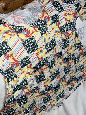 Lularoe Medium Perfect T/12-18 Unicorn   White Yellow 3 Print Stripe Palm Trees