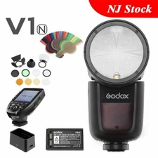 Godox V1-N Round Head Camera Flash TTL Xpro-N Trigger AK-R1 Barn Door For Nikon